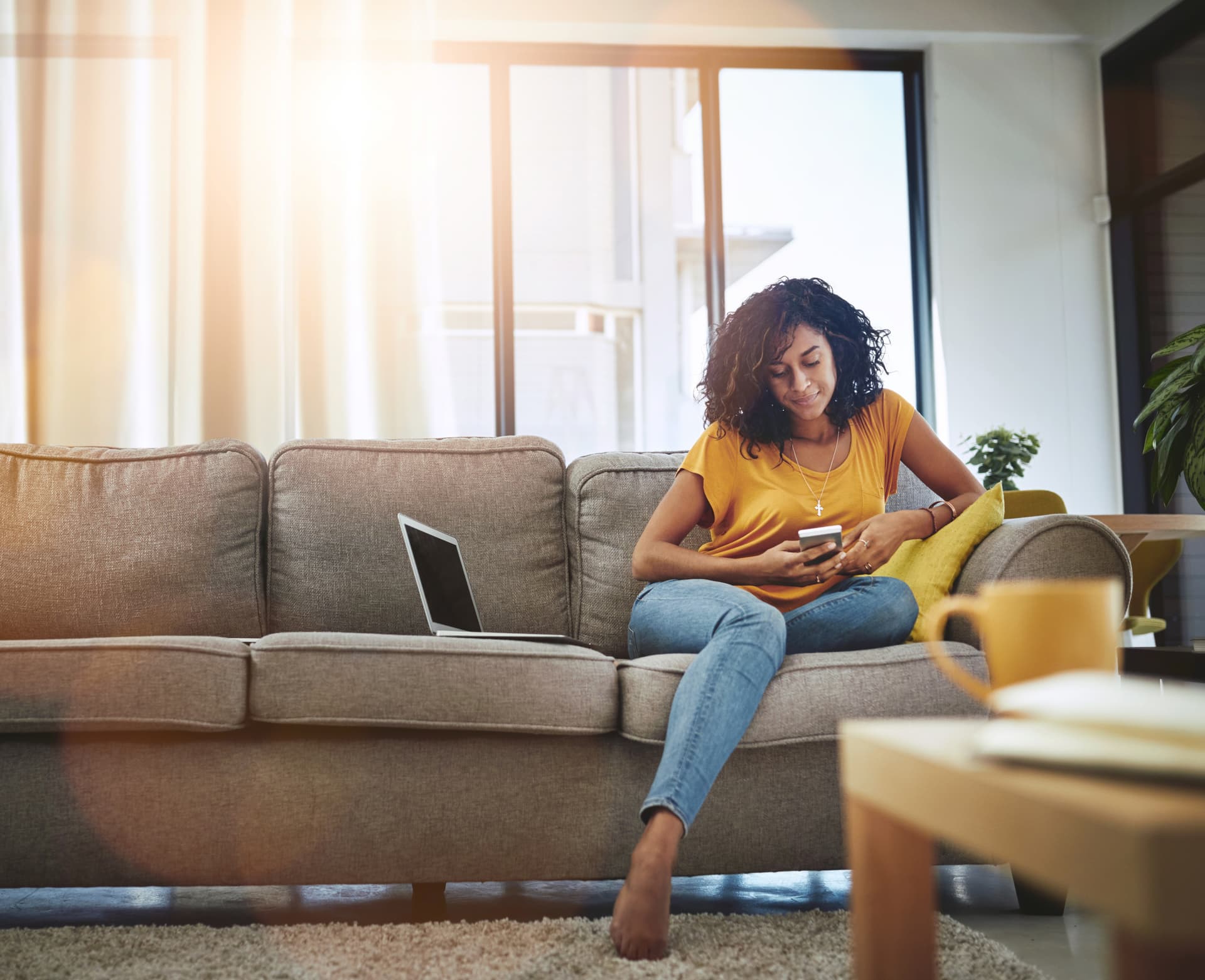 Woman on sofa